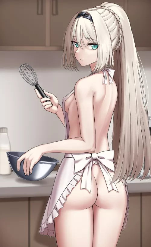 Baking in naked apron