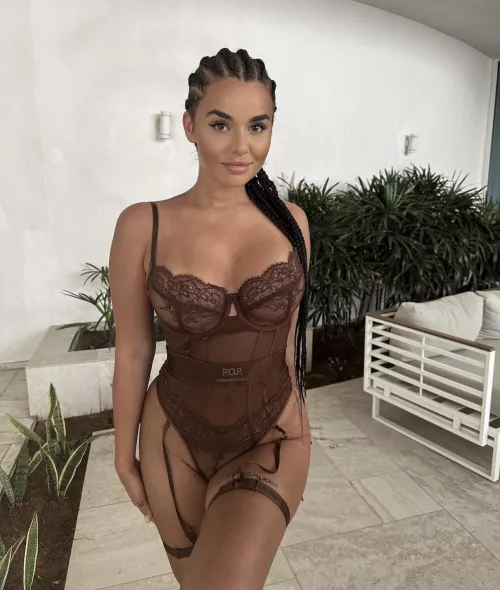 Beauty in brown lingerie body suit