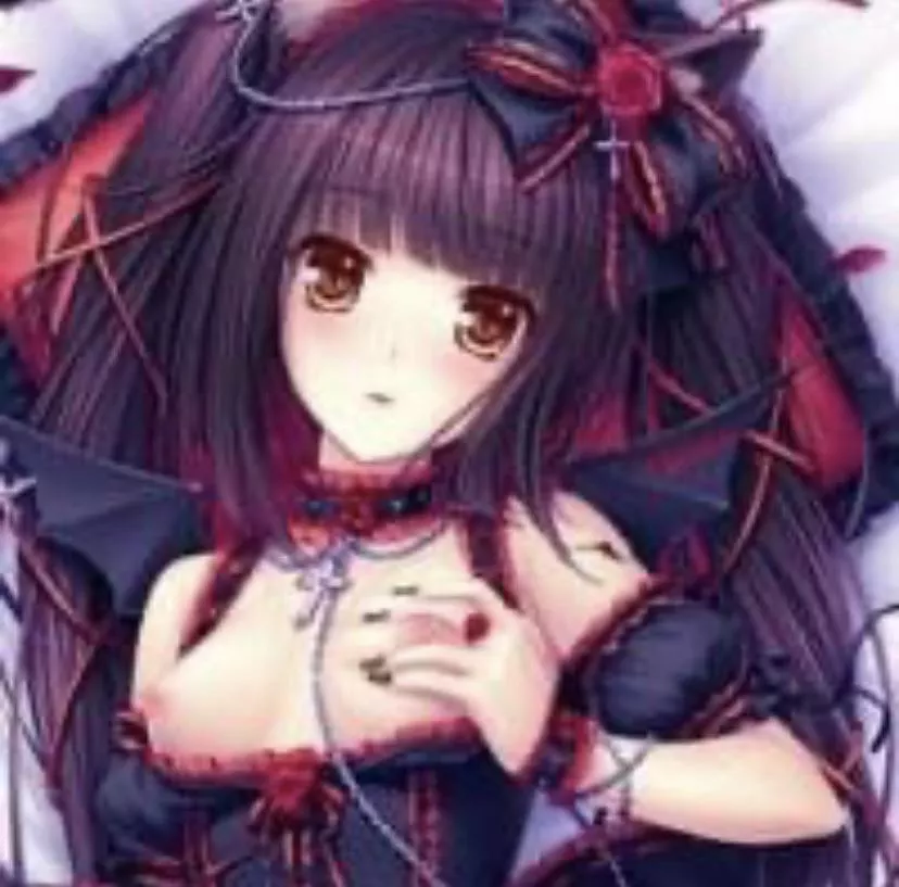 Color 1girl, bare shoulders, black hair, black nails, blunt bangs, breasts out, brown eyes, cat ears, devil wings, frills, gothic lolita, grabbing own breast, hair bow, head tilt, lolita fashion, looking at viewer, nail polish, parted lips, rose, self fo