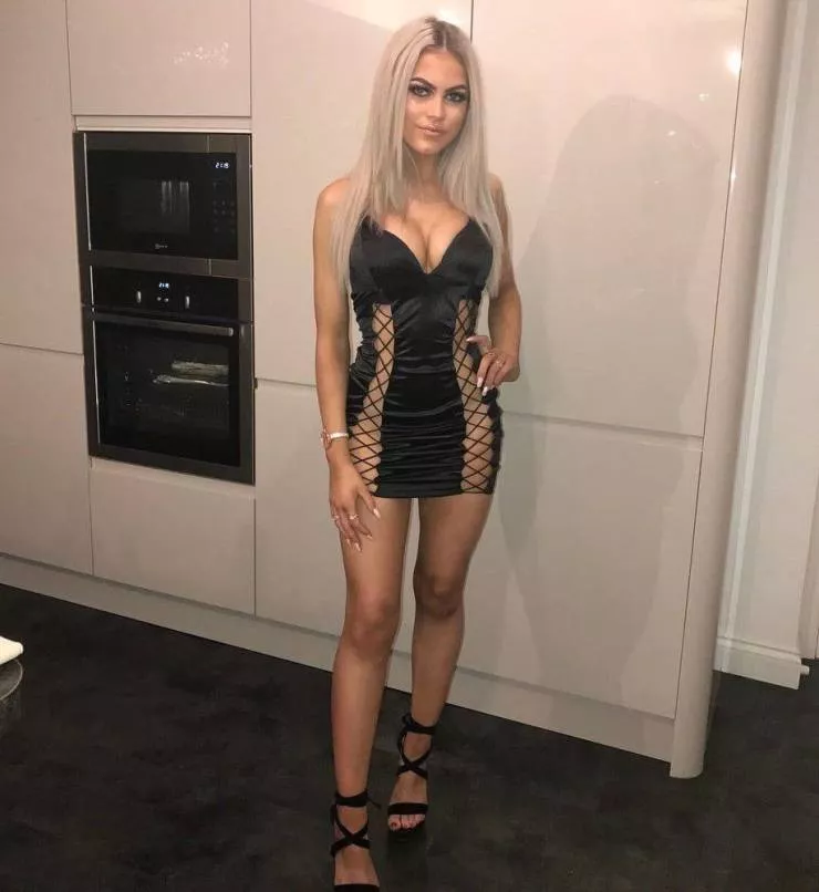 Hot blonde in a stringy LBD