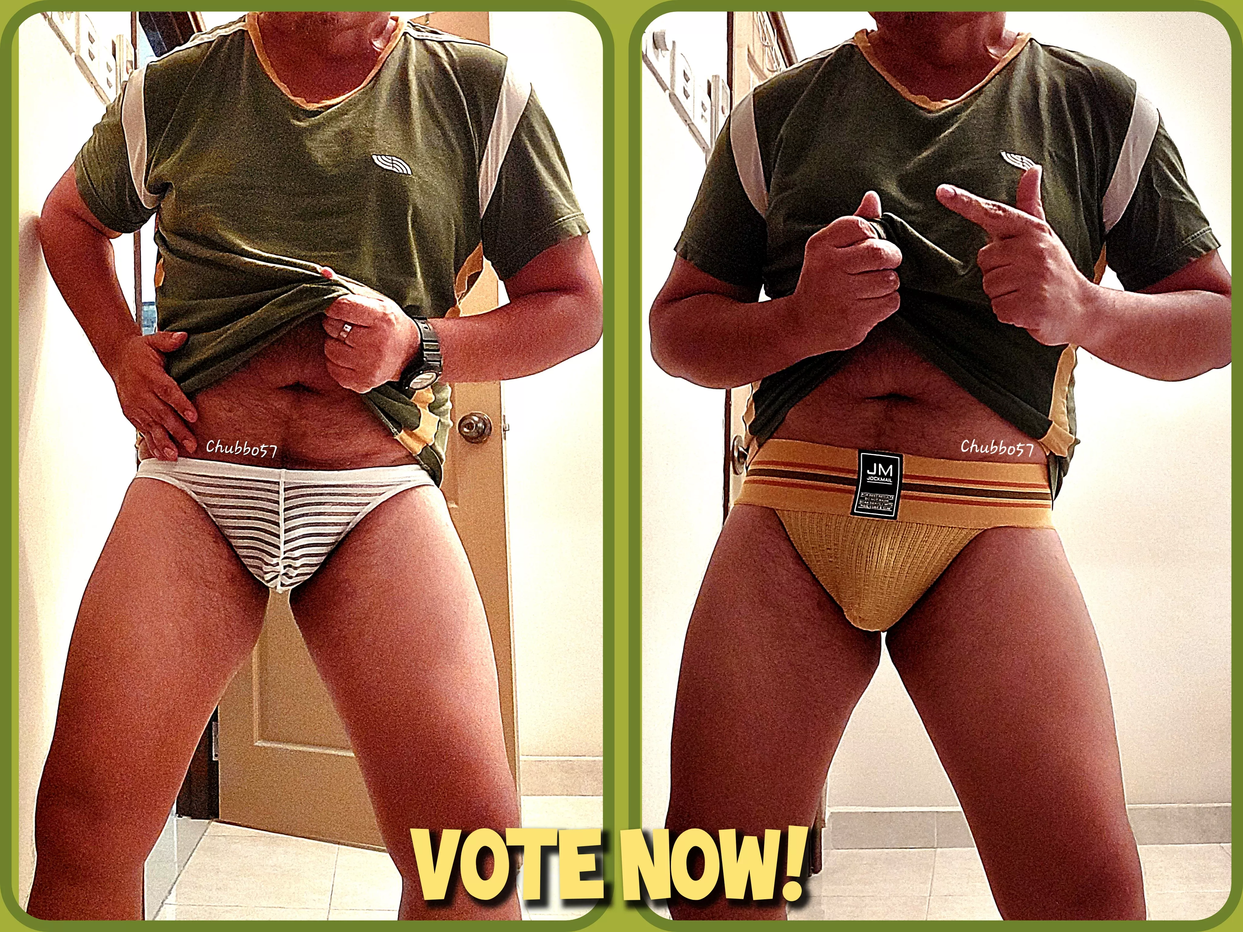 Kink: Bikini Briefs & Jockstraps. We hit the polls today where I'm at. It's all about making the right choice. So help me out guys, which one? 🤔 🧡🤨⚪😕