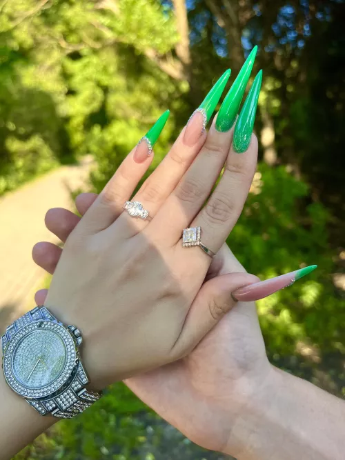 Long green stilettos