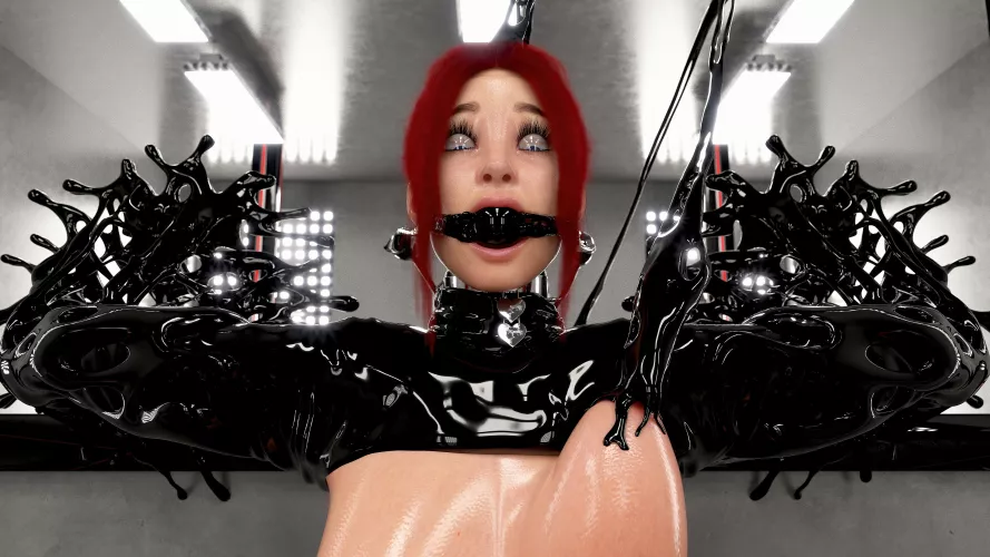 Redhead Mommy Trapped in Liquid Latex
