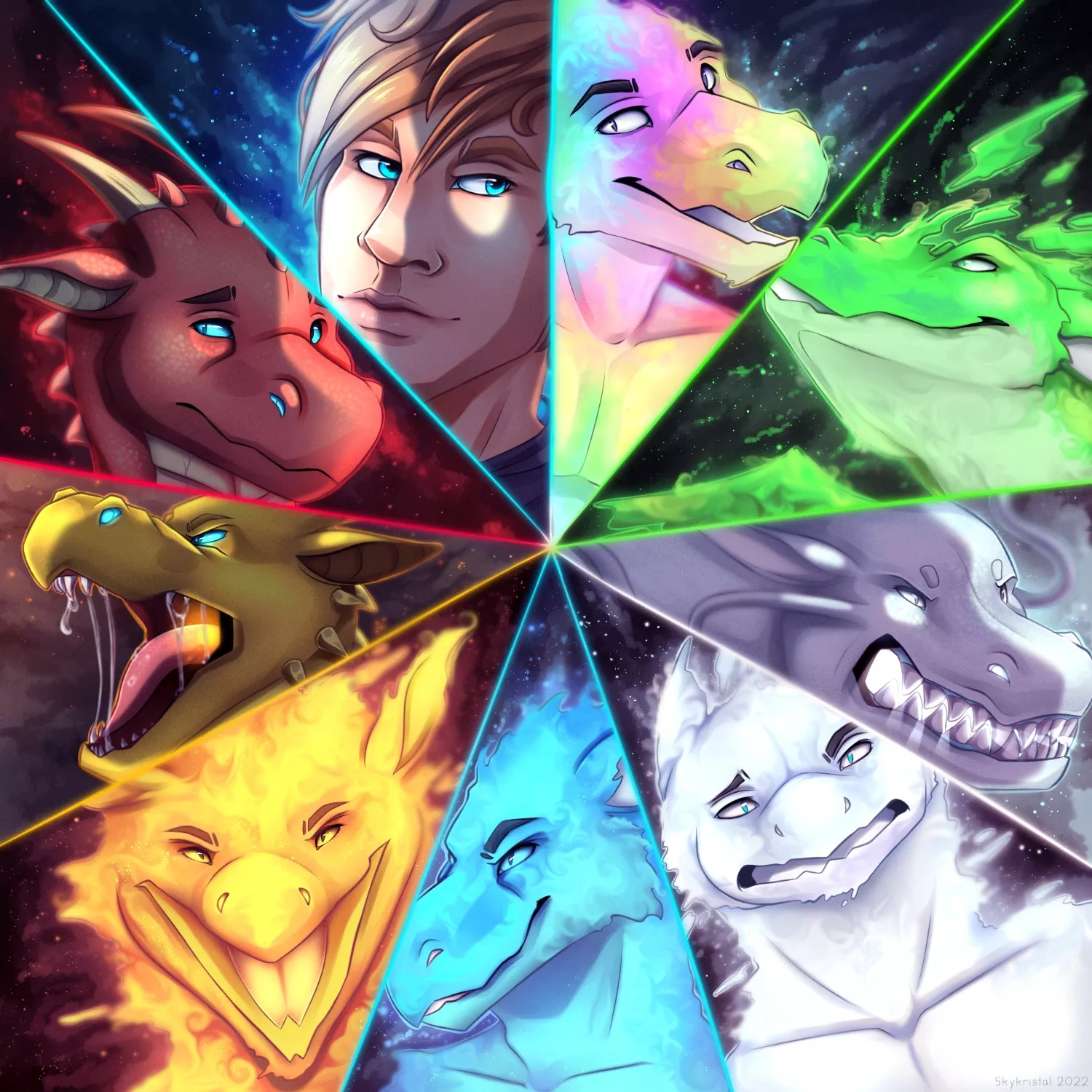 split icon of my oc Lui showing his other forms [art by me/skykristal]