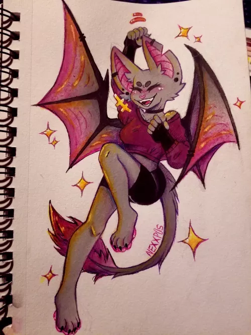 Updated my sona, meet Paxxo!! 💜🦇 [OC]