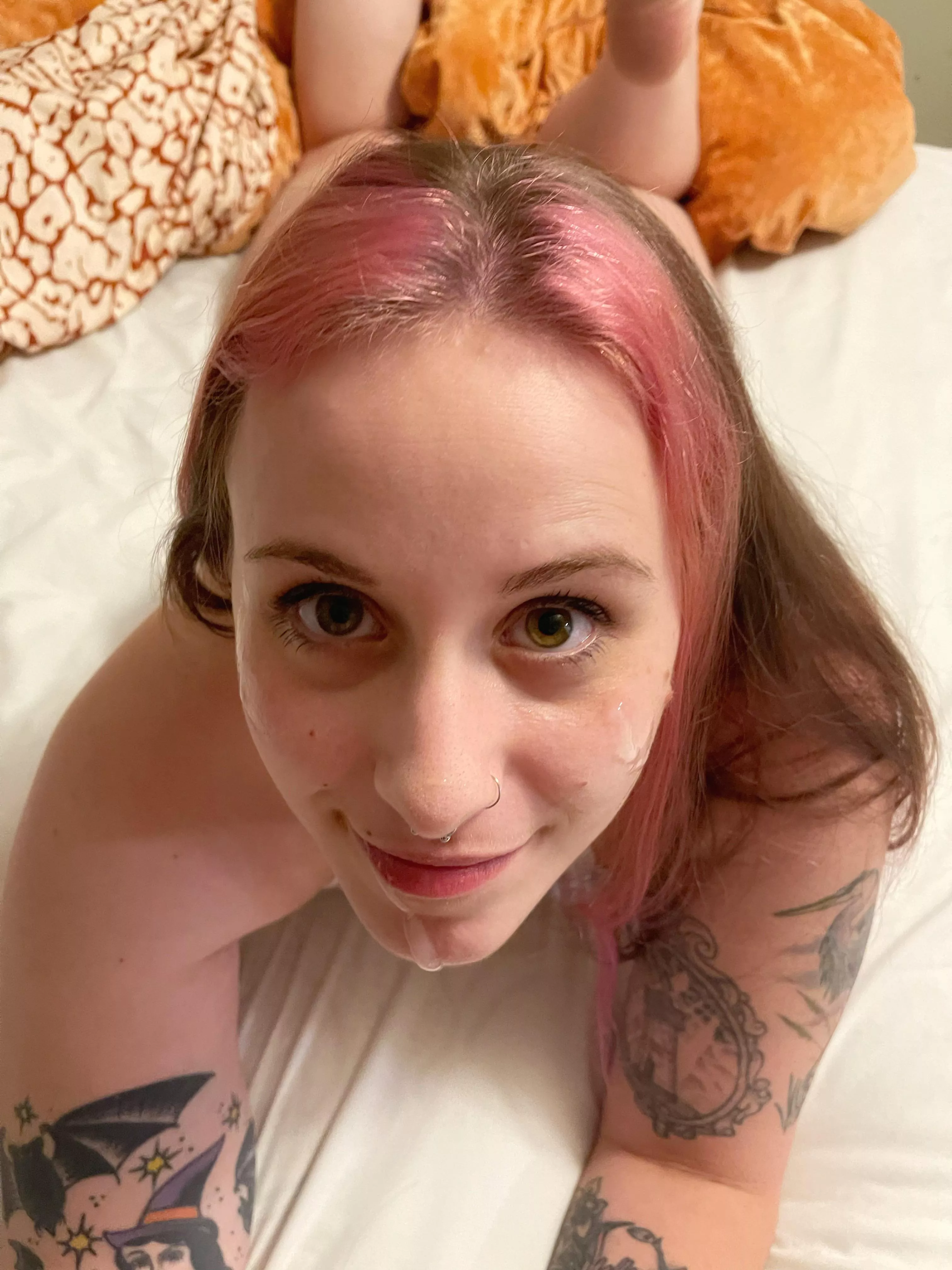 Covered in cum and happy as can be