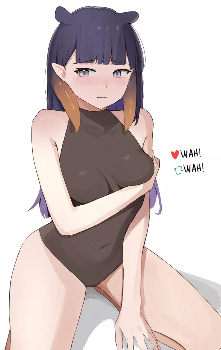 Embarrassed Ina in a sexy outfit