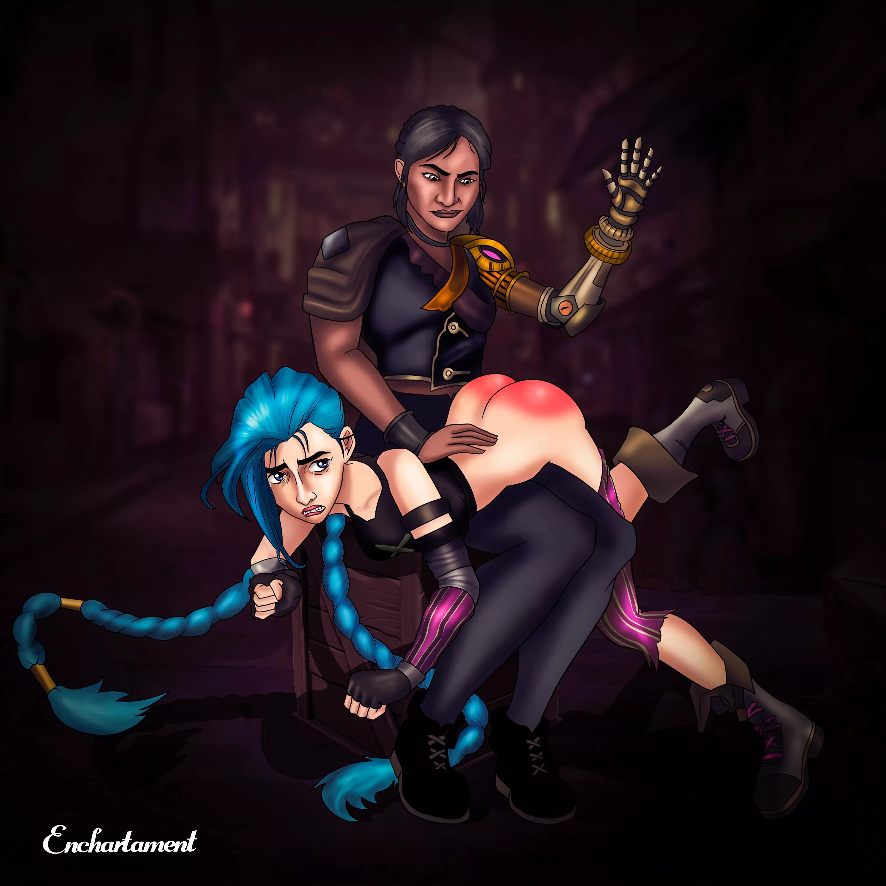 Jinx spanked by Sevika (Enchartament)