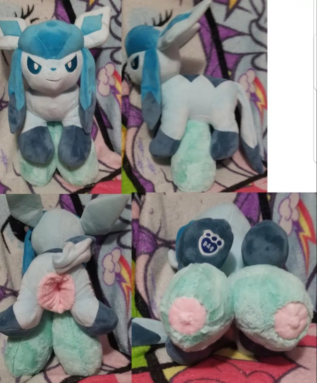 Recently commissioned NSFW fuckable feral female Pokemon eeveelution Glaceon with hyper boobs and one large hole for a fleshlight [f] (Furrysale)