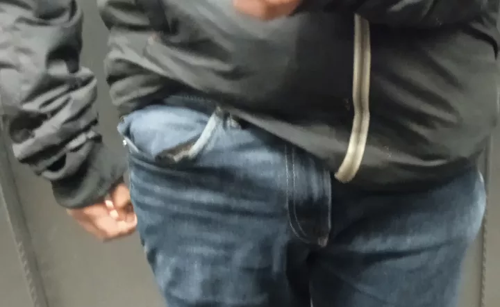 Regular jeans can't hide my 8 inches long cock