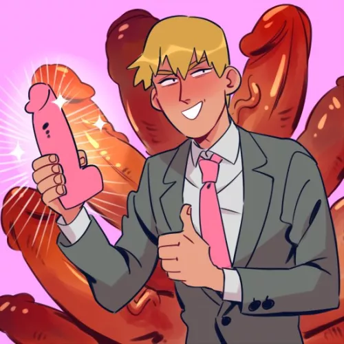 Sexy blonde businessmen try to sell you a dildo