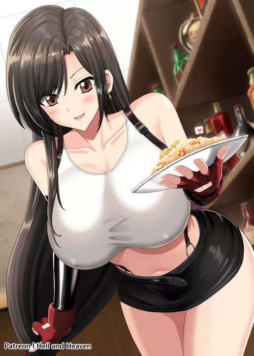 Tifa Lockhart serving a dish. (Hell and Heaven) [Final Fantasy VII]