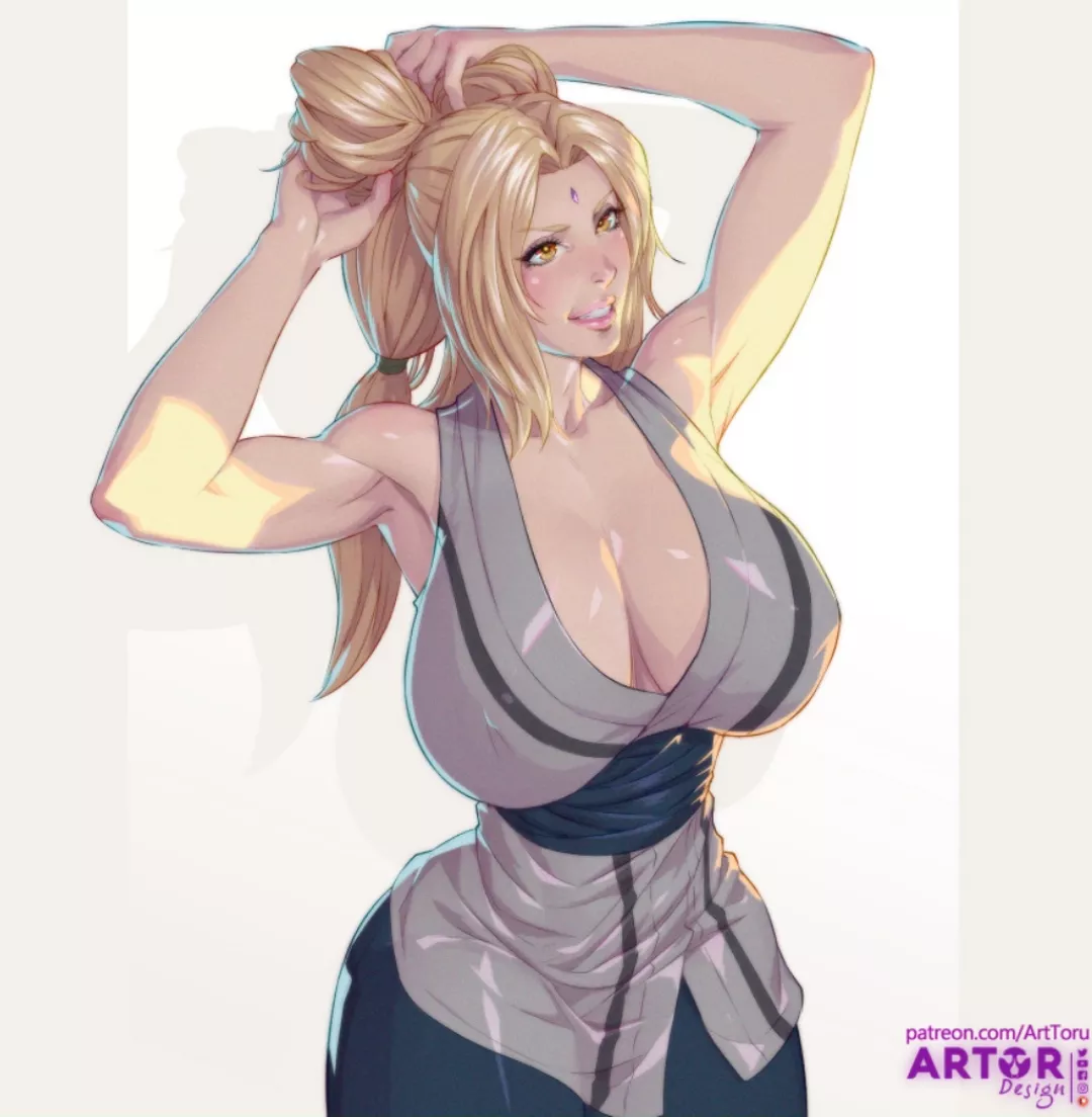 Tsunade tying her hair
