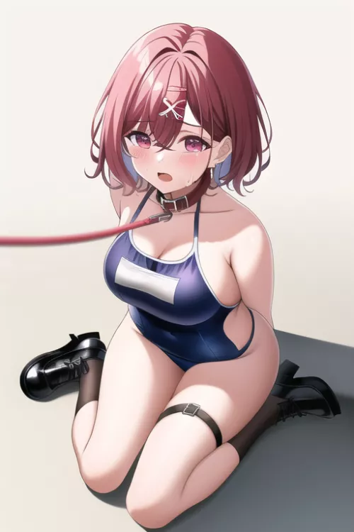 You wanted to go to the pool so here we are! Now don't be shy of course you'll keep your collar and leash!