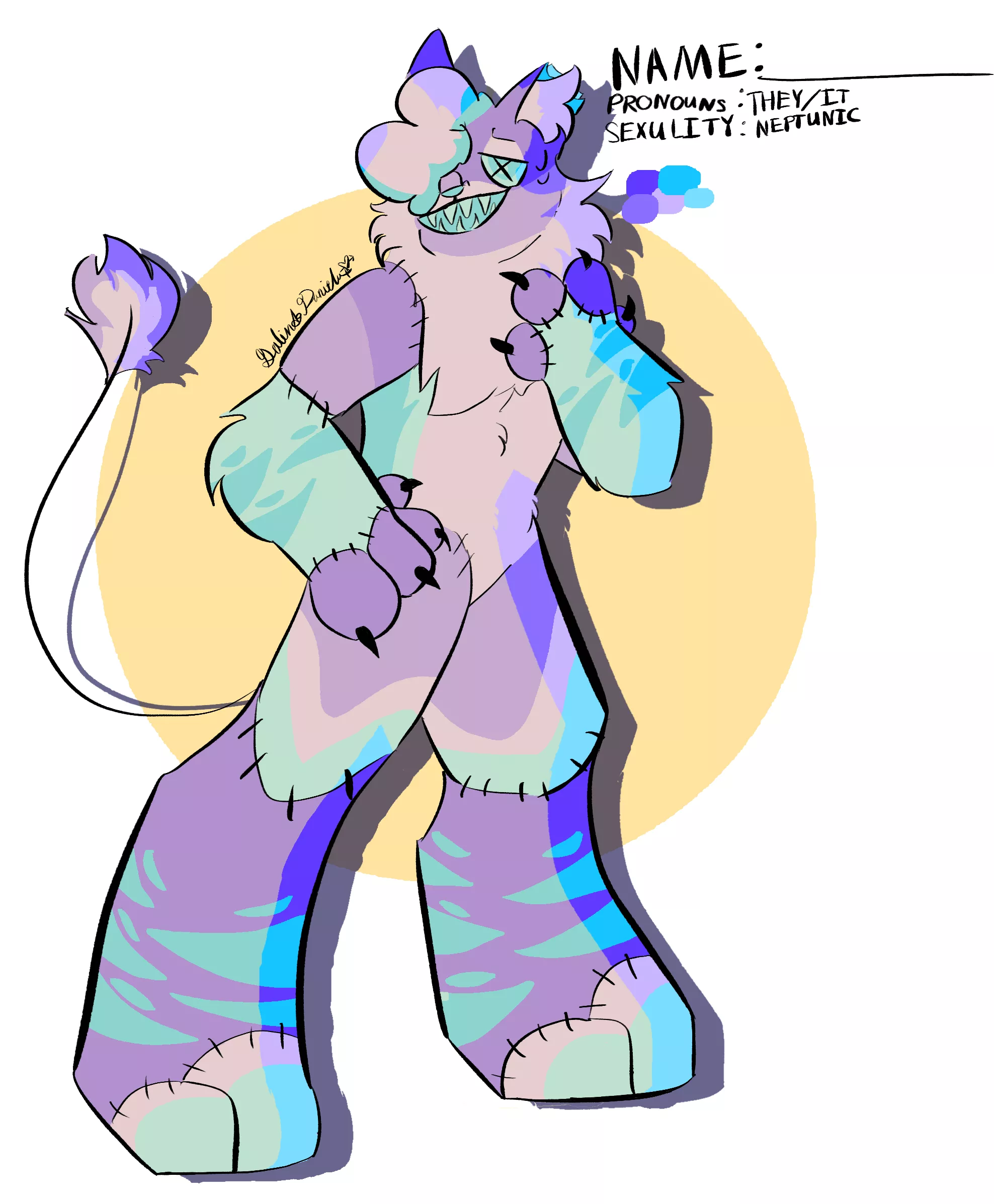 First post here! I was wondering what I should name a fursona I made for myself should be. They are a plush cat with button eyes!