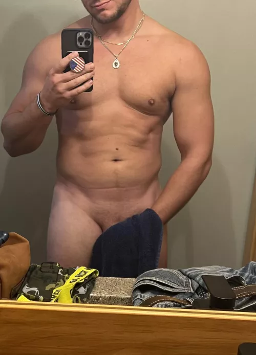 Guess what uniform I wear and I’ll drop the towel for ya. For the ladies only.