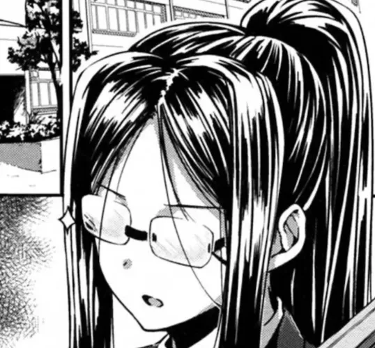 LF Mono Source: 1girl, black hair, glasses, school uniform, ponytail