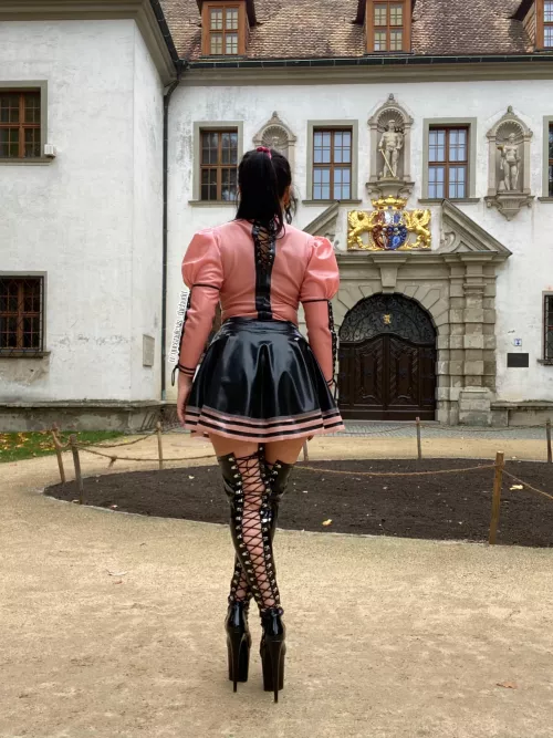 Shiny Pink & Black latex custom made outfit