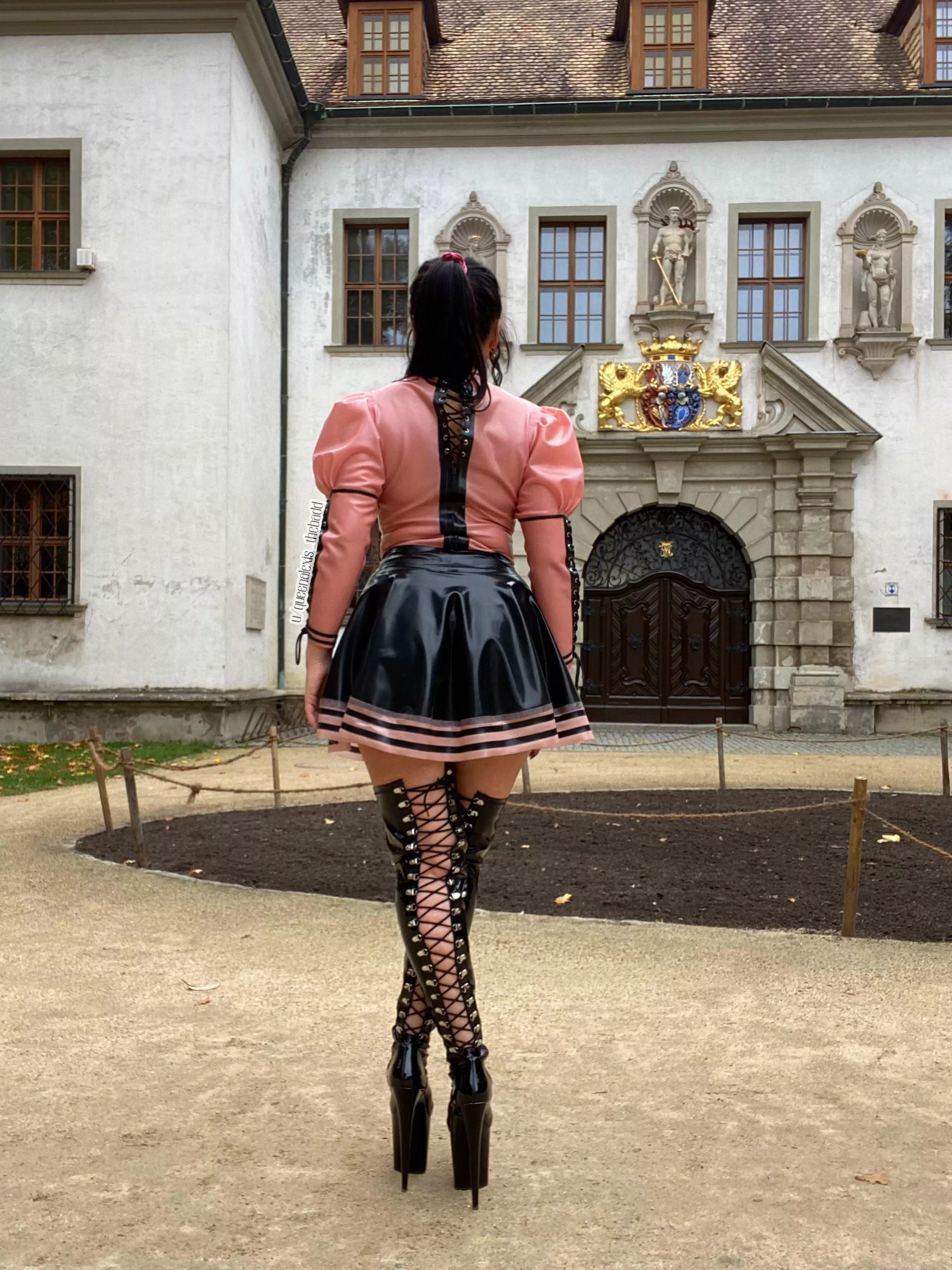 Shiny Pink & Black latex custom made outfit