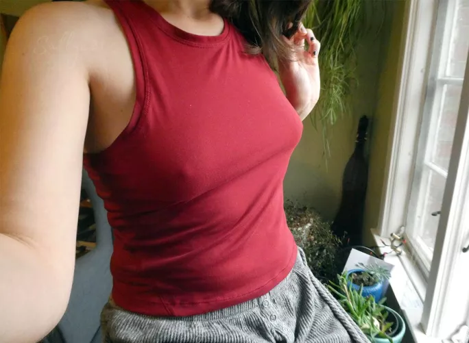 This soft shirt feels so good braless🥰