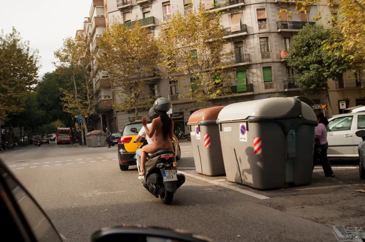 Adela - driving nude on a motorbike with her boyfriend through the streets. III