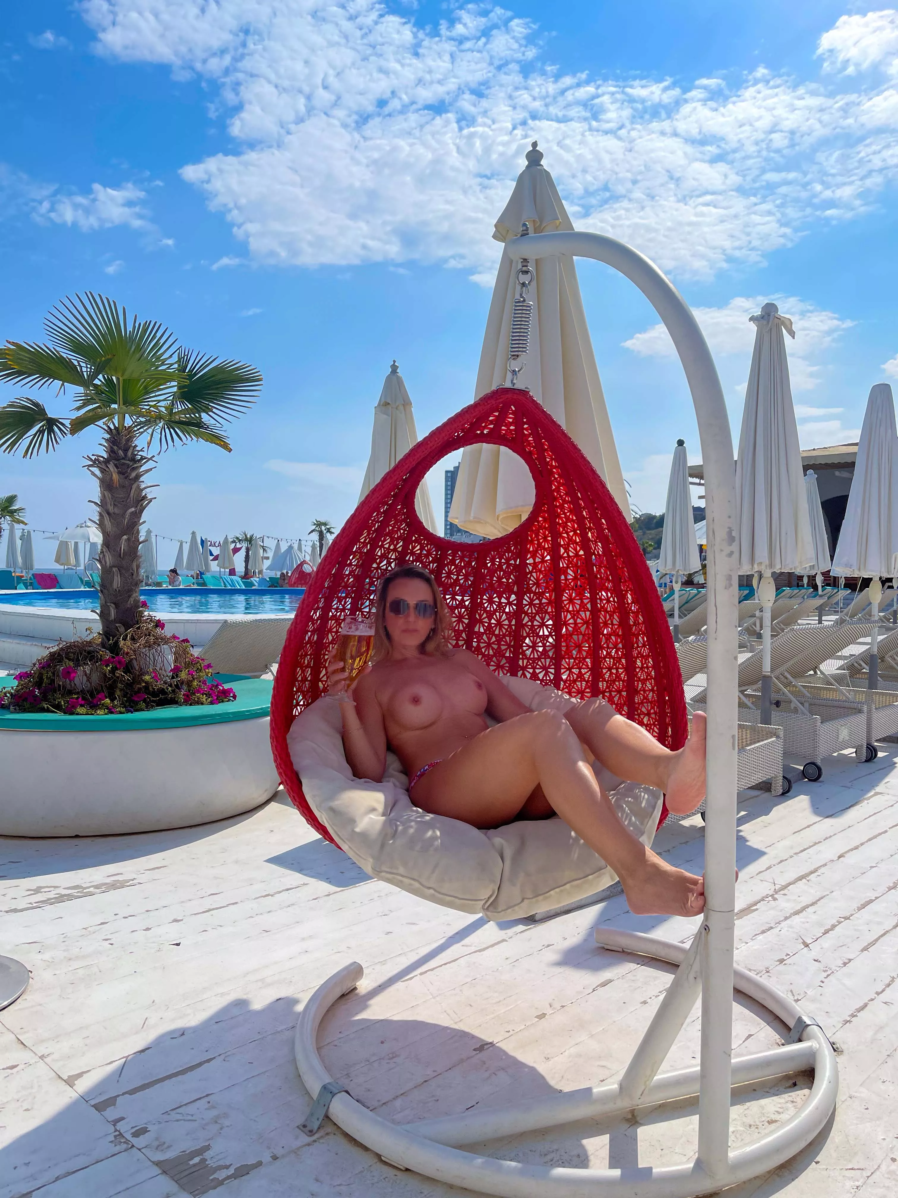 flashing tits by the pool