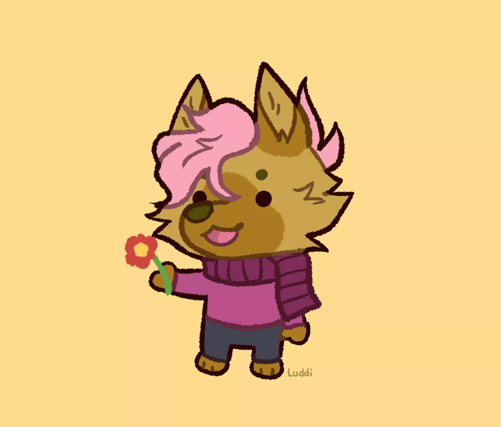 He offers you a cute flower :] (@luddiarts on Twitter)