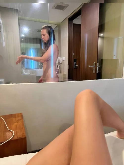 Once again, Emily and I are on the layover. She keeps catching me to take pictures like this. And yes, she is also nude.