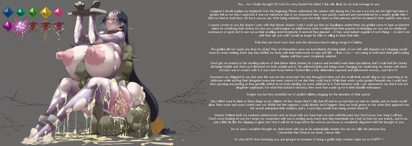 Raikou's bond breaking [female F x goblin M] [NTR] [corruption] [mind break] [cum focus] [femsub]