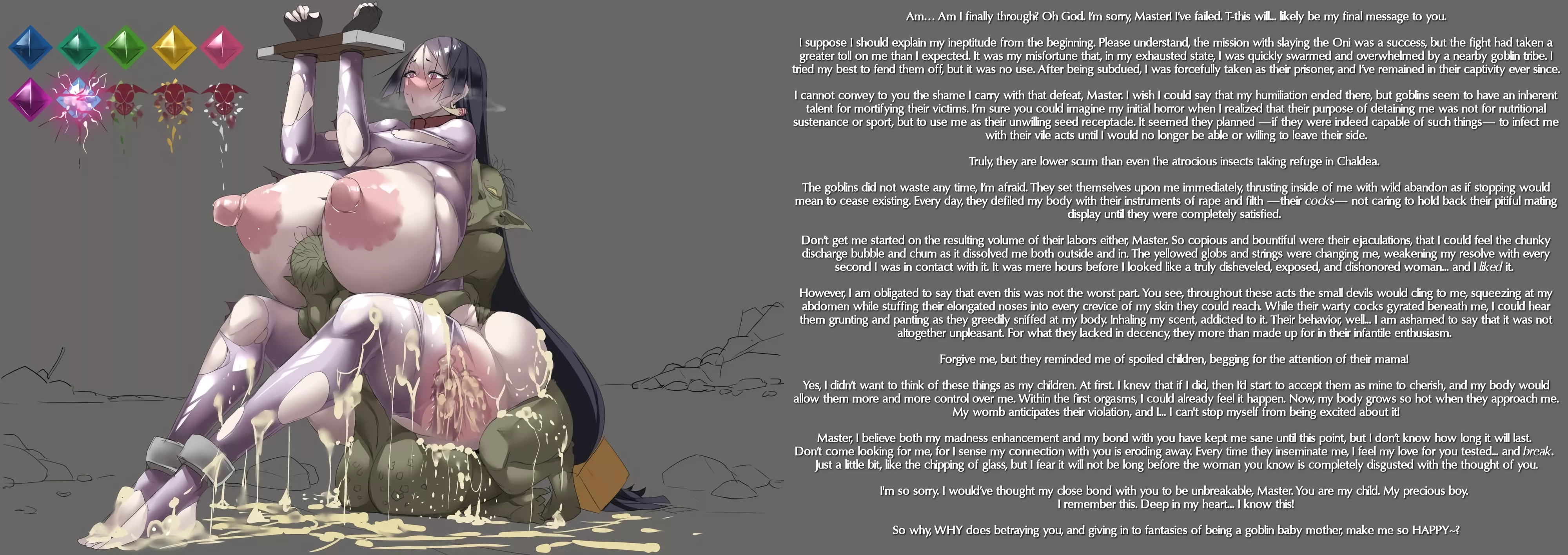 Raikou's bond breaking [female F x goblin M] [NTR] [corruption] [mind break] [cum focus] [femsub]