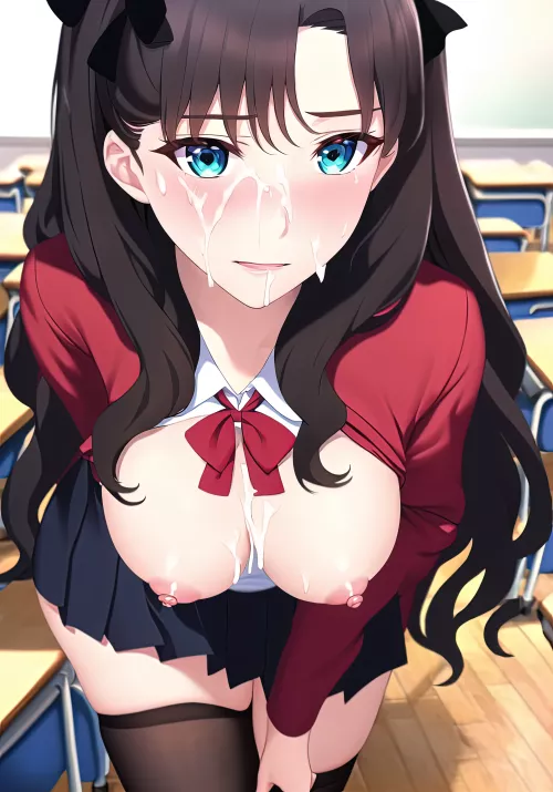 Rin is slightly amused by the amount of cum