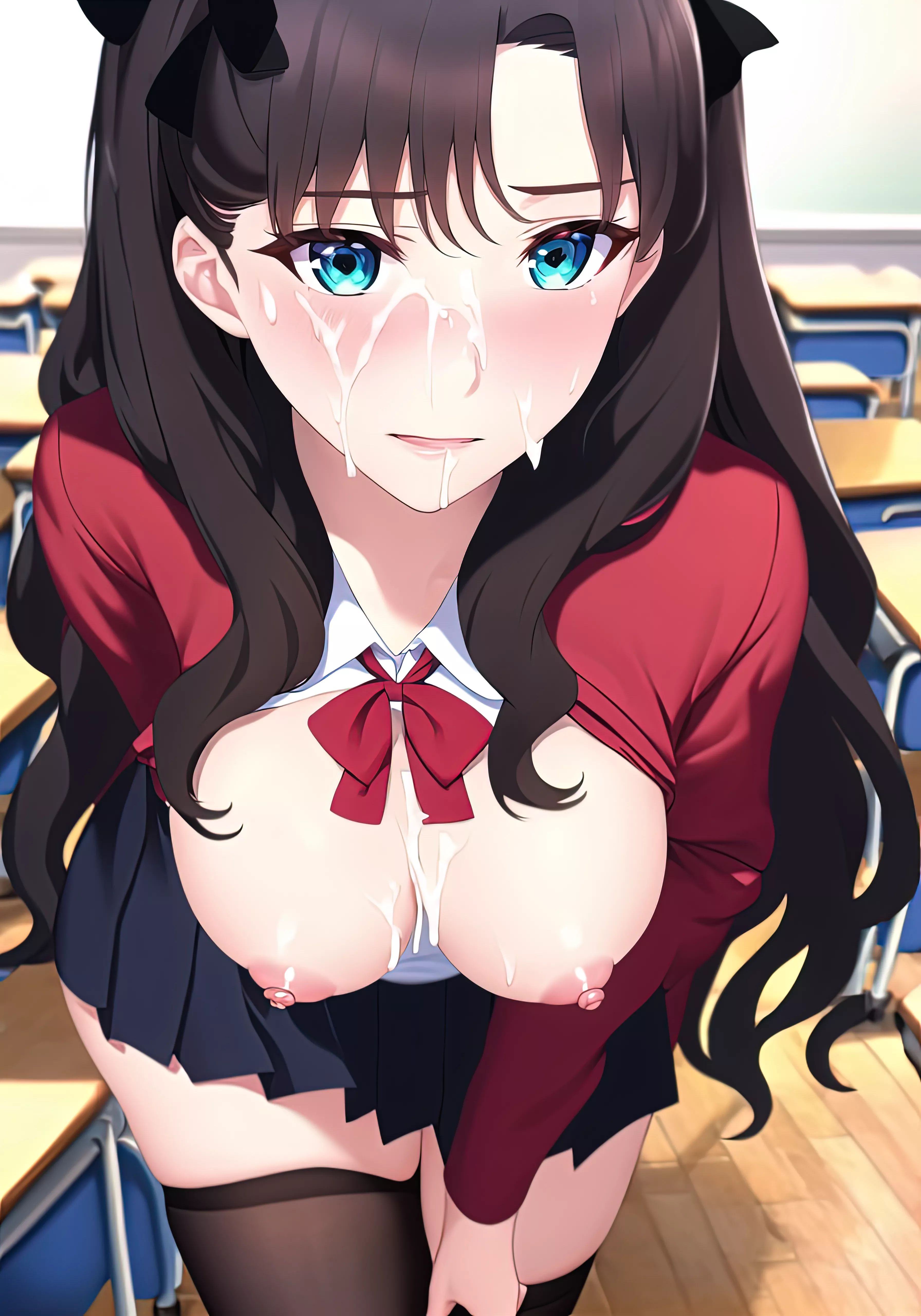 Rin is slightly amused by the amount of cum