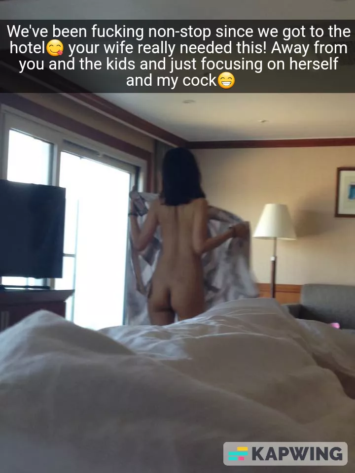 Your wife enjoying herself and her boy-toy's cock at the hotel, away from you and the kids