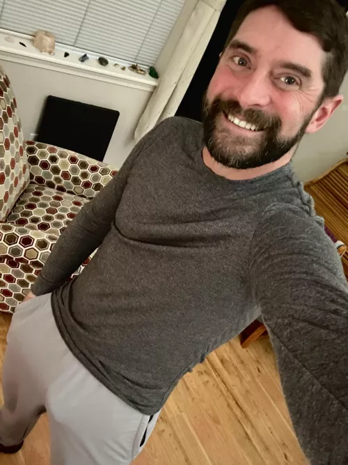 Home from work, relaxing in grey sweats…43