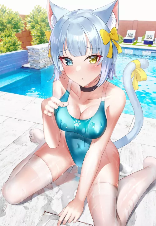 Cat Girl Blushing Swimmer (Shirosaba) [Original]