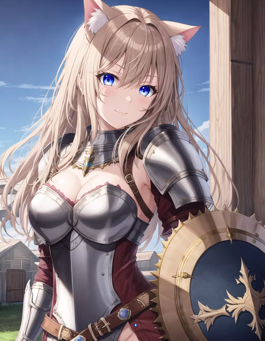 Catgirl warrior before adventure. [AI]