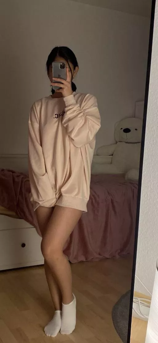 Do you like how I look in your sweater:>