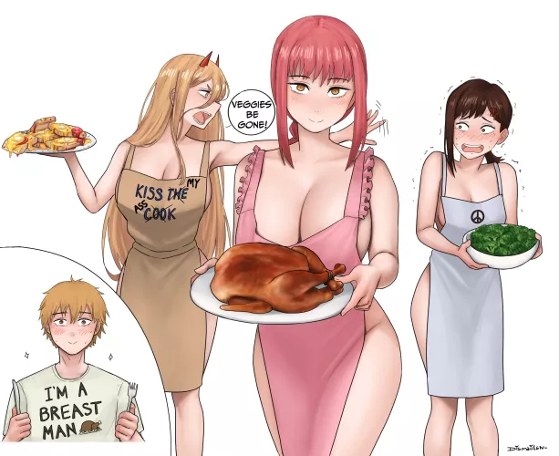 Makima, Power and Kobeni on Thanksgiving (Dismaiden) [Chainsaw Man]