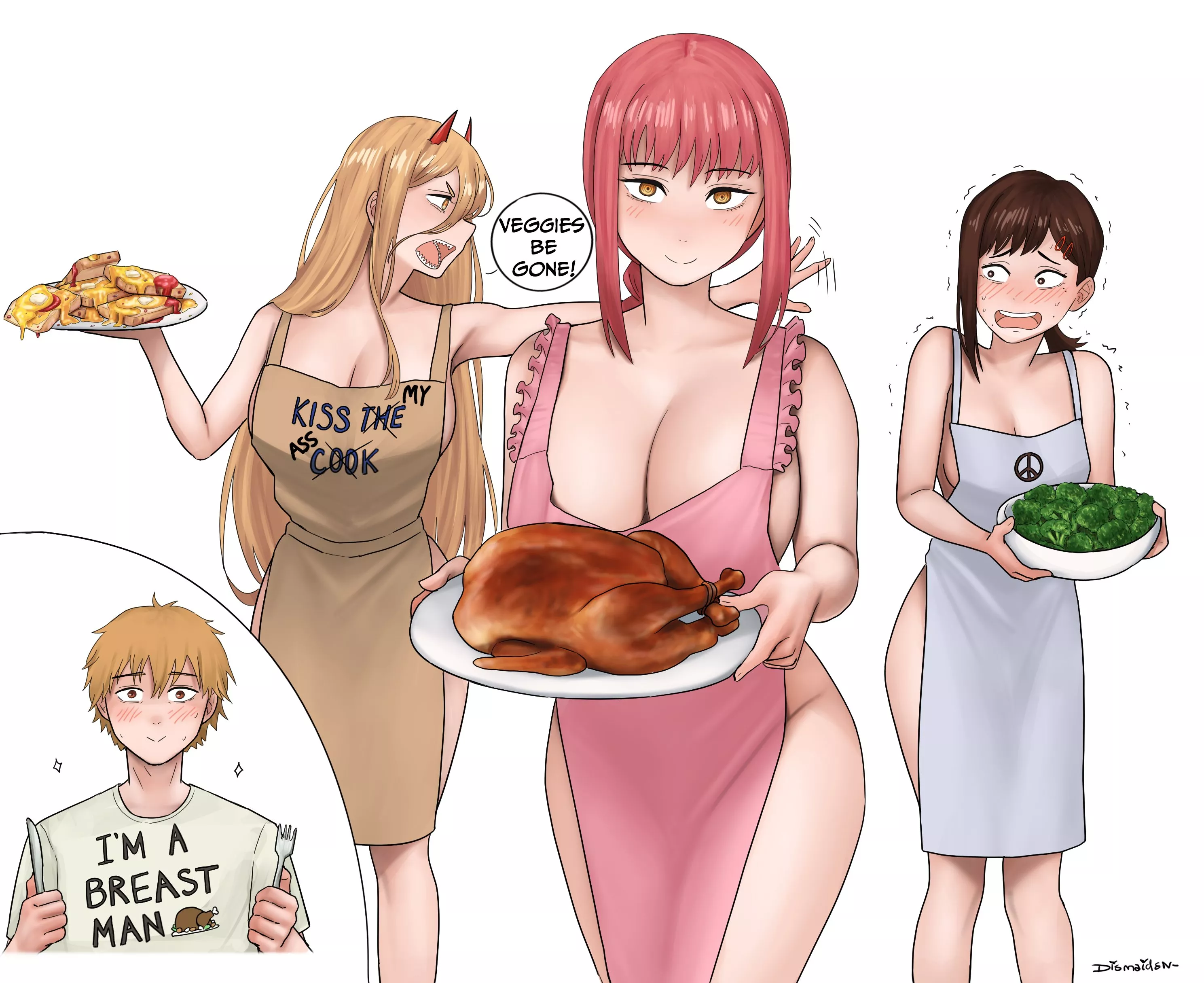 Makima, Power and Kobeni on Thanksgiving (Dismaiden) [Chainsaw Man]