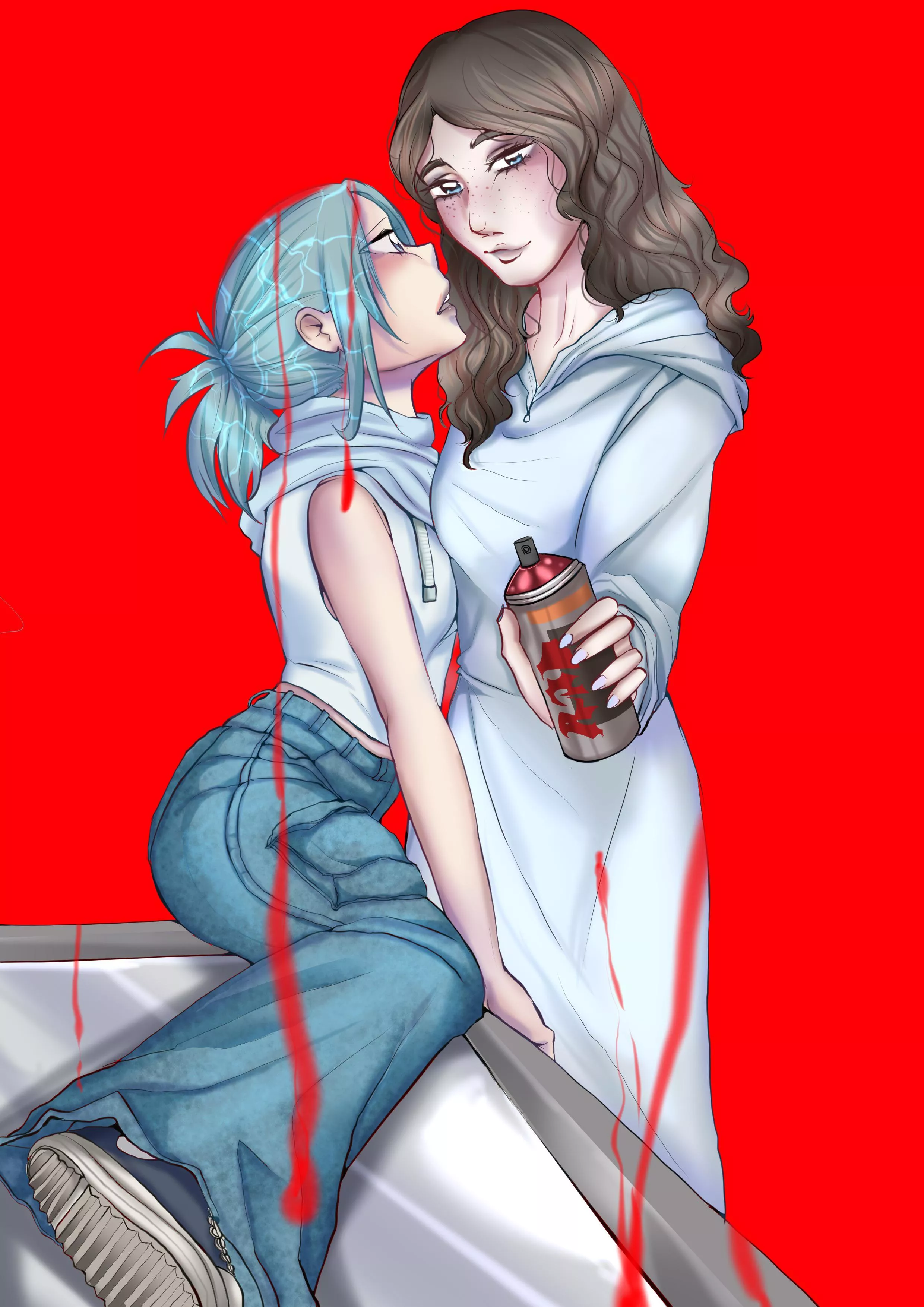 Water x Teddy (illustration for my Yuri manga) [the end of compulsory grocery]