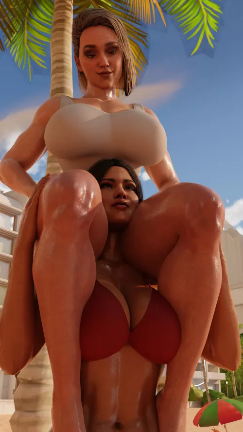 Wonder Woman thoroughly enjoying Power Girl's thighs (Kaylzara) [DC]