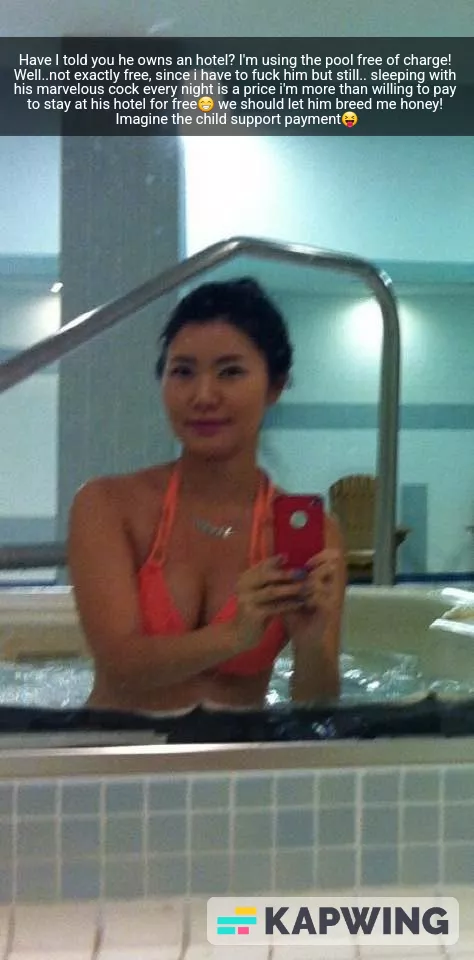 Your whore wife enjoying her free stay at her bull's hotel and trying to scam the poor bastard