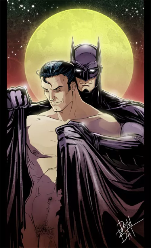 Batman shields and concealed Superman's naked body with his cape away from public view