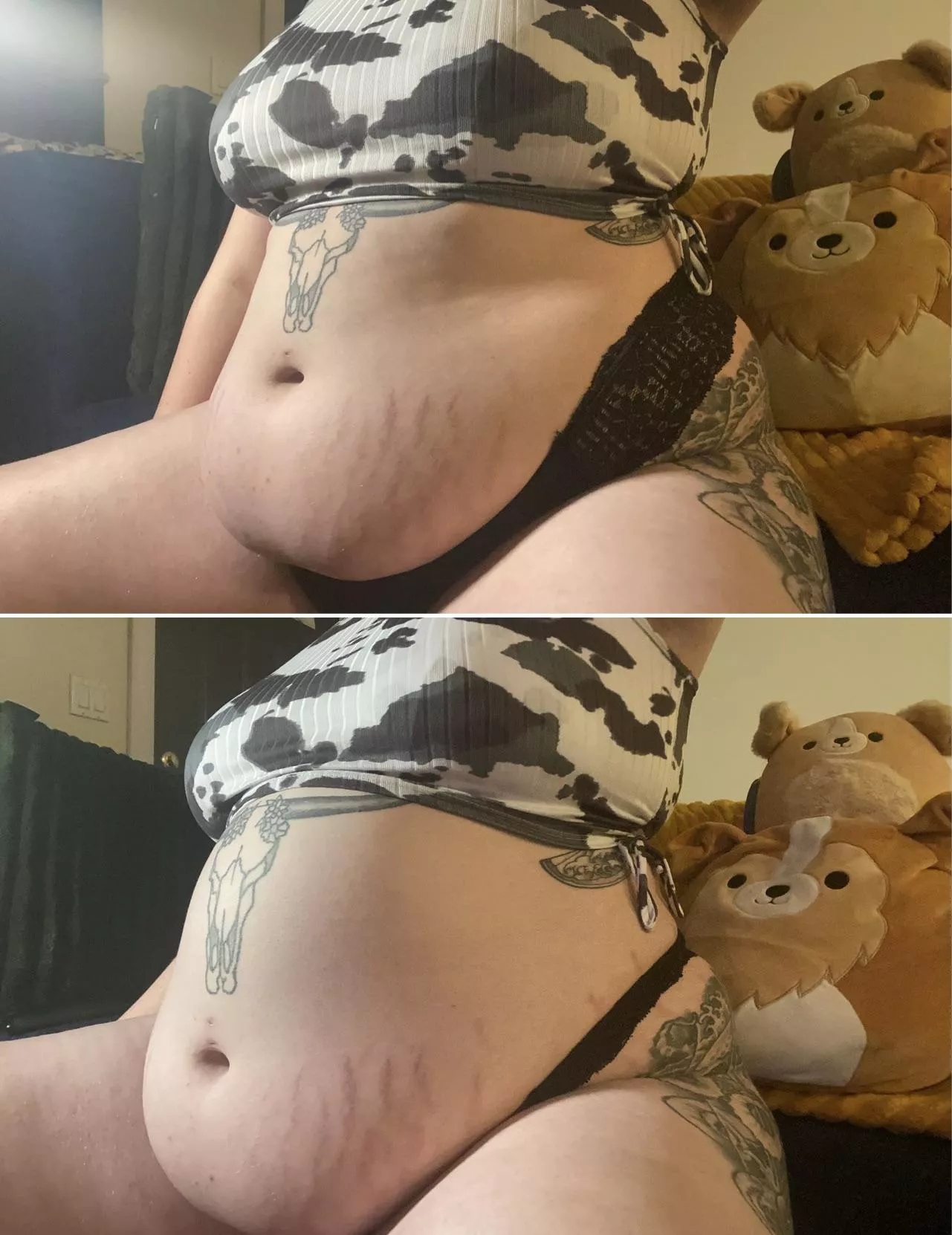 Before and after my giant 4 pound ham stuffing 🤯 good thing I saved room for turkey!