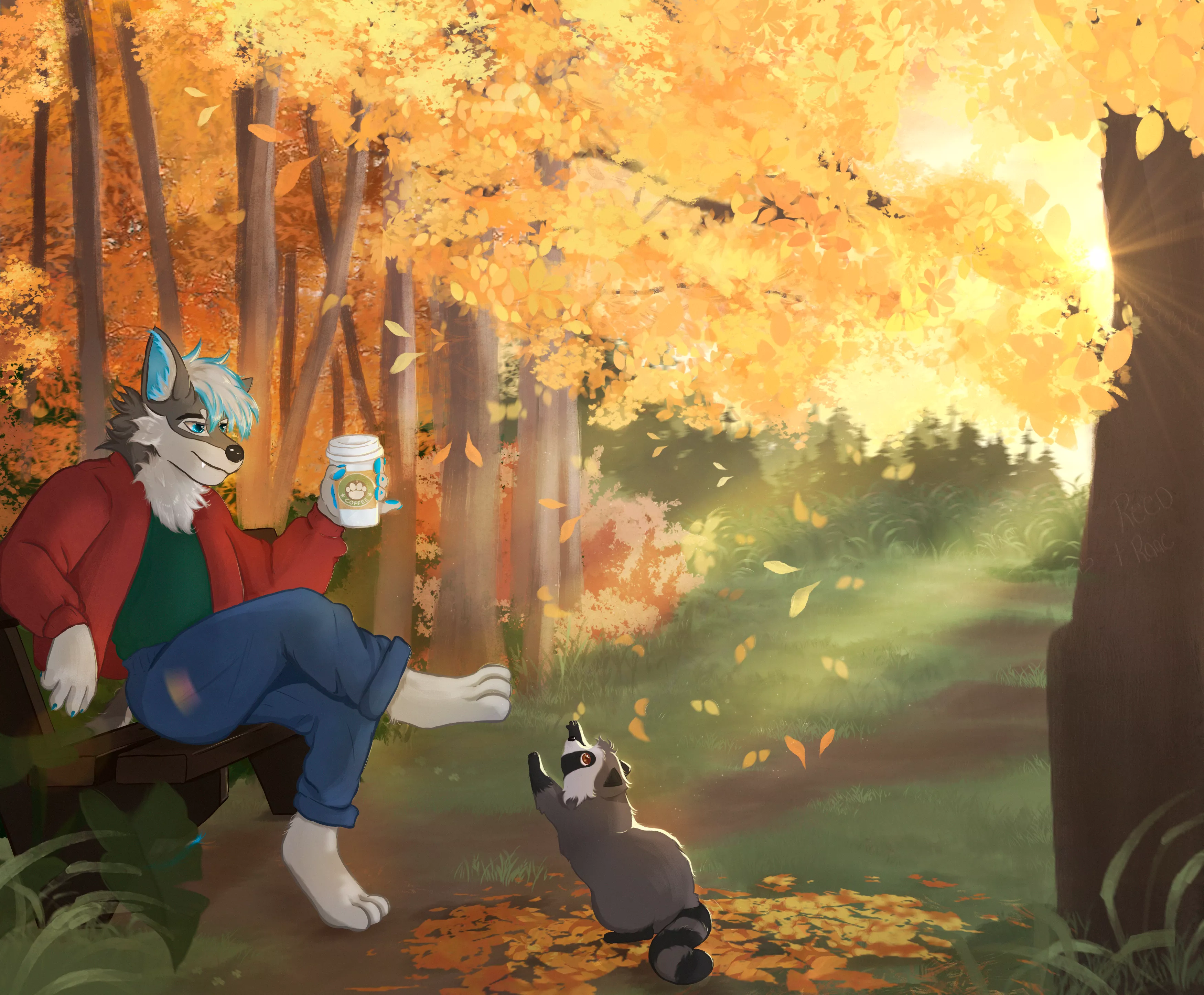 commission for u/ReedTheWolf and his adorable little friend raac - art by me -