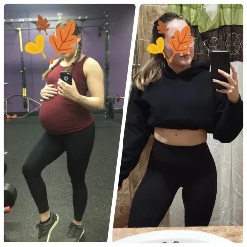 I bounce back. Ready for another one. 9 months pregnant on the left. F29