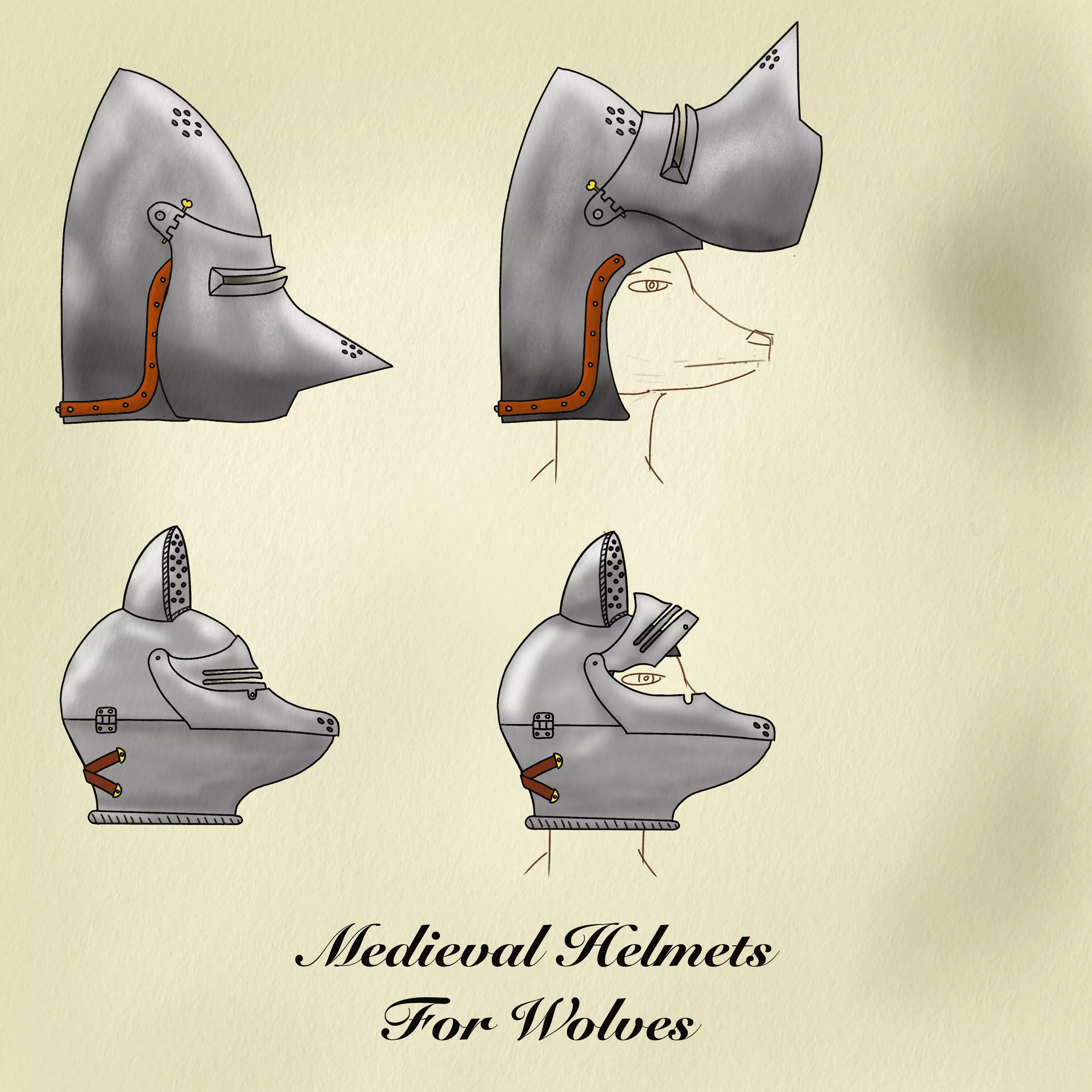 I was wondering what kind of helmets Furry knights would have worn. These are my concepts: