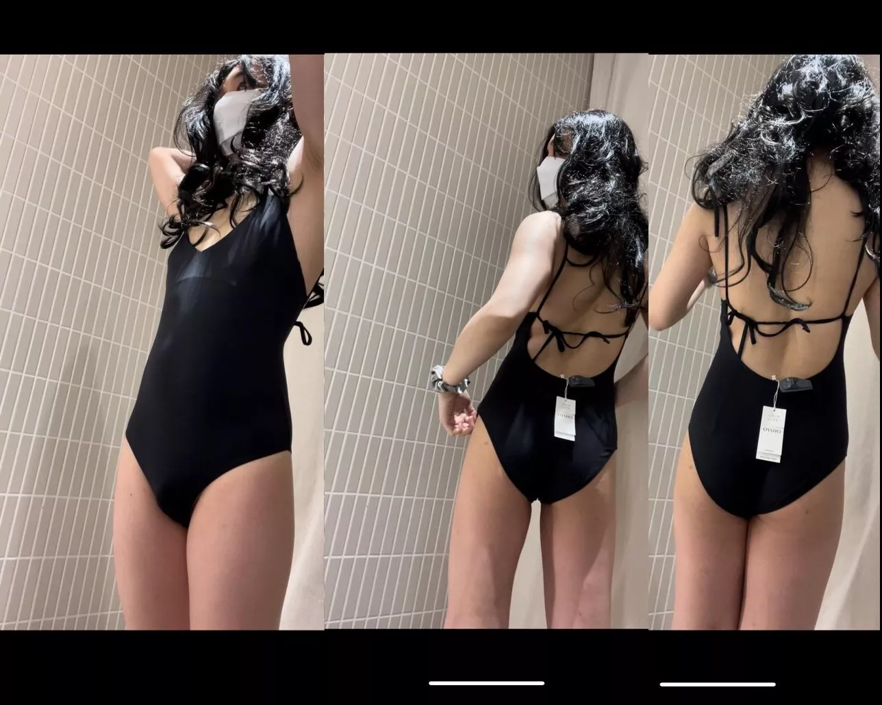 My first time in a changing room trying on swimsuits 👙❤️