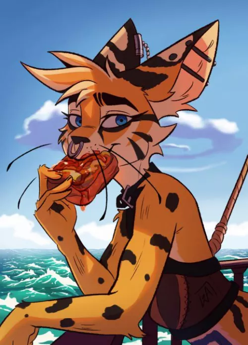 Pirate serval enjoys a delicious French toast breakfast :3 - Art by me 🍪 (@ArtsGalinn on Twitter)