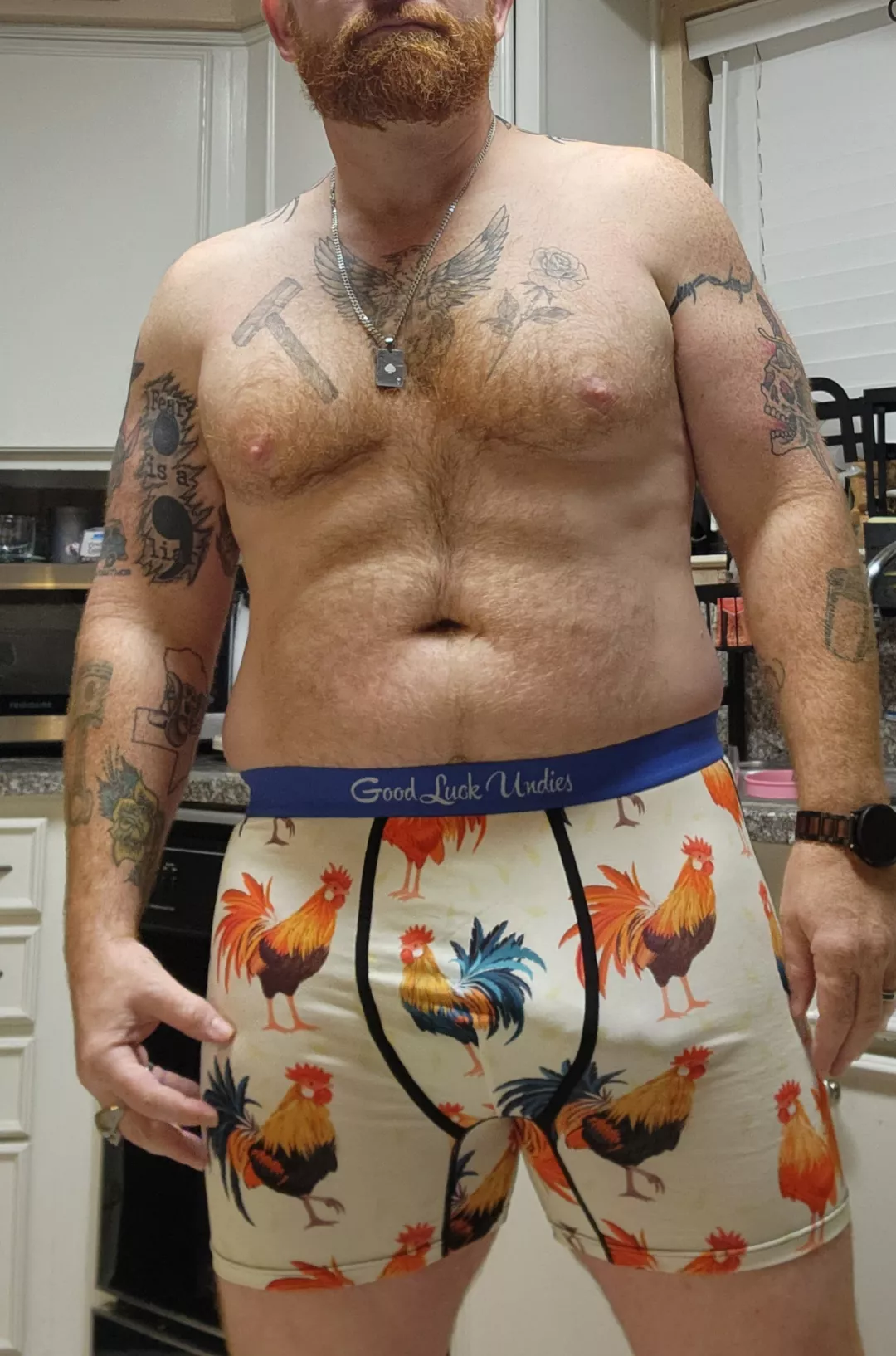 This ginger viking is putting on his playtime undies for the weekend.